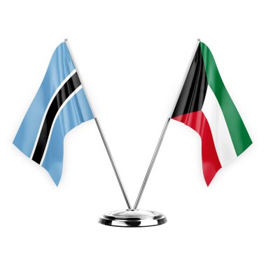 Two table flags isolated on white background 3d illustration, botswana and kuwait
