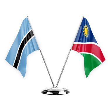 Two table flags isolated on white background 3d illustration, botswana and namibia
