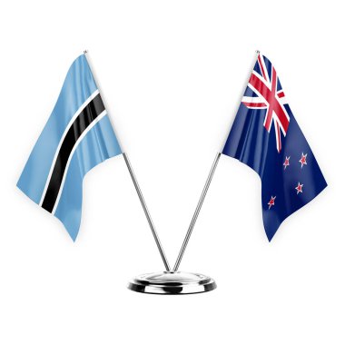 Two table flags isolated on white background 3d illustration, botswana and new zealand