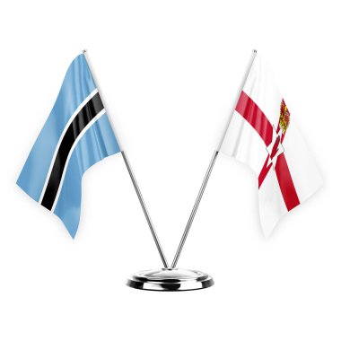 Two table flags isolated on white background 3d illustration, botswana and ireland