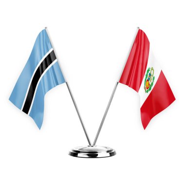 Two table flags isolated on white background 3d illustration, botswana and peru