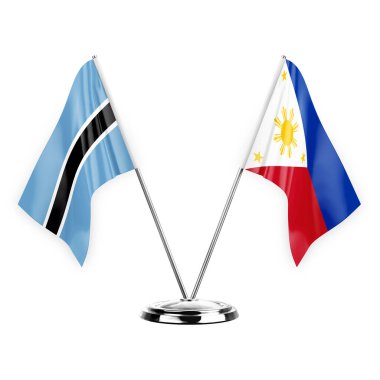Two table flags isolated on white background 3d illustration, botswana and philippines