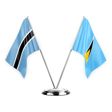 Two table flags isolated on white background 3d illustration, botswana and saint lucia
