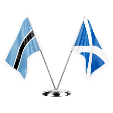Two table flags isolated on white background 3d illustration, botswana and scotland