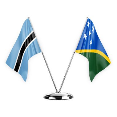Two table flags isolated on white background 3d illustration, botswana and solomon islands