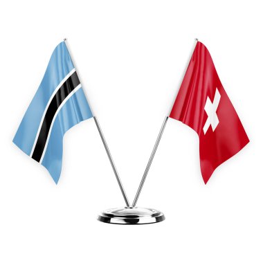 Two table flags isolated on white background 3d illustration, botswana and switzerland