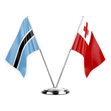 Two table flags isolated on white background 3d illustration, botswana and tonga