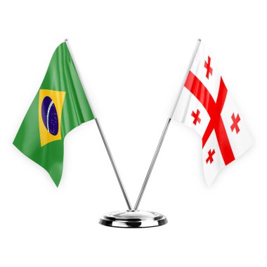 Two table flags isolated on white background 3d illustration, brazil and georgia