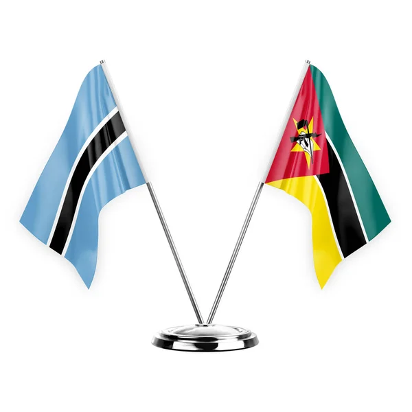 Two Table Flags Isolated White Background Illustration Botswana Mozambique — Foto Stock