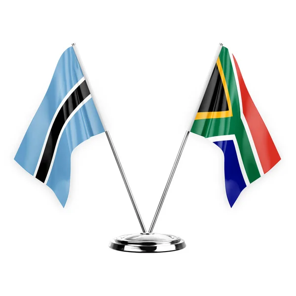 Two Table Flags Isolated White Background Illustration Botswana South Africa — Foto Stock