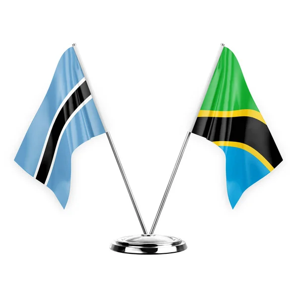 Two Table Flags Isolated White Background Illustration Botswana Tanzania — стоковое фото