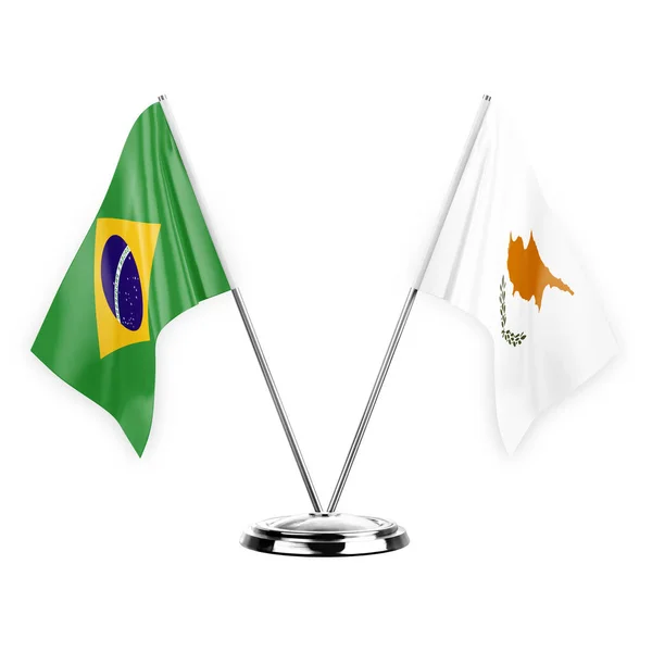 Two Table Flags Isolated White Background Illustration Brazil Cyprus — Foto de Stock