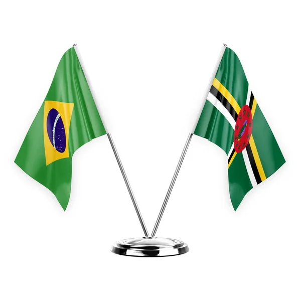 Two Table Flags Isolated White Background Illustration Brazil Dominica — Foto de Stock