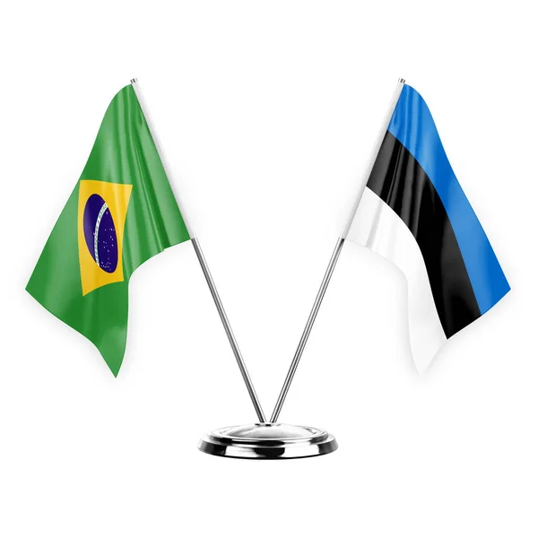 Two Table Flags Isolated White Background Illustration Brazil Estonia — Foto de Stock