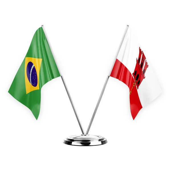 Two Table Flags Isolated White Background Illustration Brazil Gibraltar — Stok fotoğraf