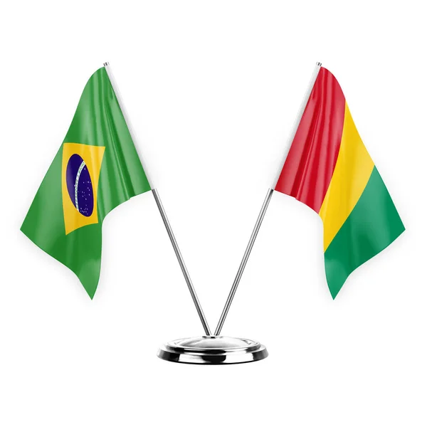 Two Table Flags Isolated White Background Illustration Brazil Guinea — Stock fotografie