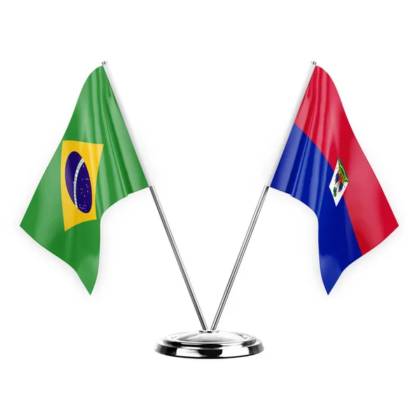 Two Table Flags Isolated White Background Illustration Brazil Haiti — Stock fotografie