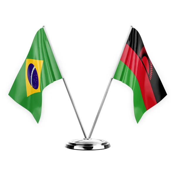 Two Table Flags Isolated White Background Illustration Brazil Malawi — Foto de Stock