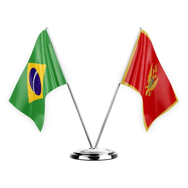Two Table Flags Isolated White Background Illustration Brazil Montenegro — стоковое фото