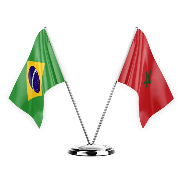 Two Table Flags Isolated White Background Illustration Brazil Morocco — Stockfoto