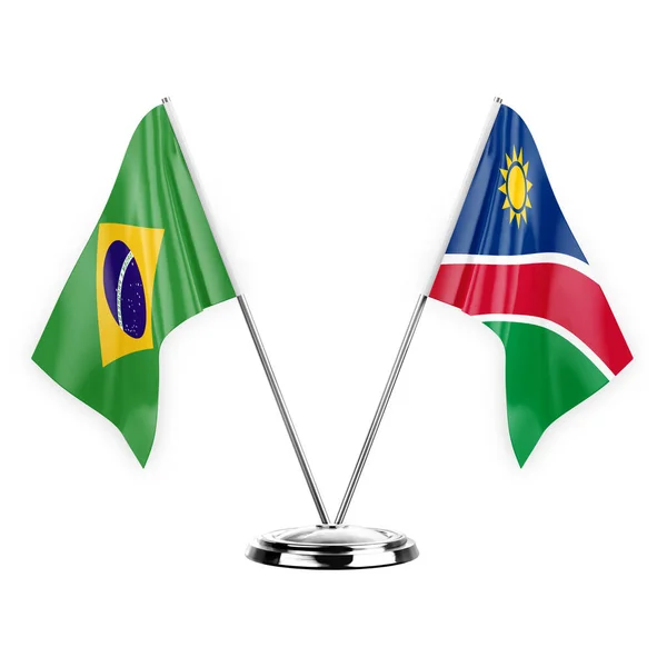 Two Table Flags Isolated White Background Illustration Brazil Namibia — Fotografia de Stock