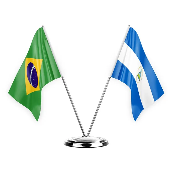 Two Table Flags Isolated White Background Illustration Brazil Nicaragua — Stock fotografie
