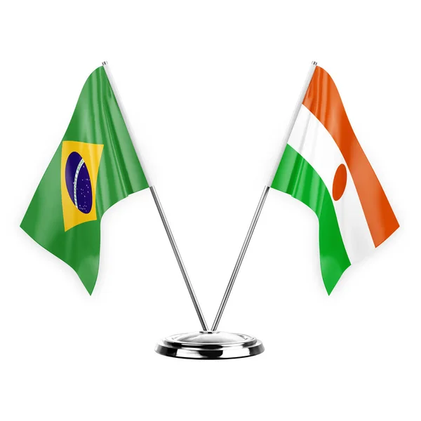 Two Table Flags Isolated White Background Illustration Brazil Niger — Stock fotografie