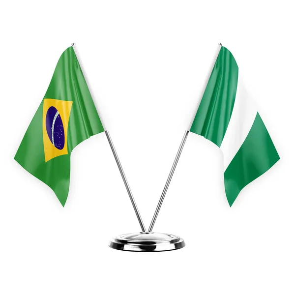 Two Table Flags Isolated White Background Illustration Brazil Nigeria — Stock fotografie