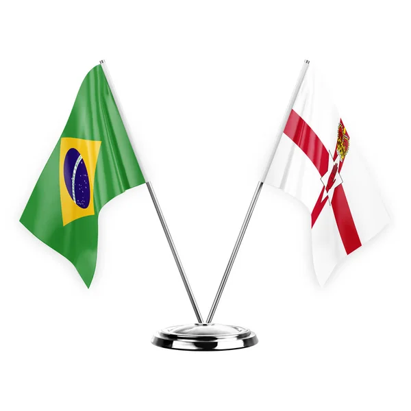 Two Table Flags Isolated White Background Illustration Brazil Ireland — Stok fotoğraf