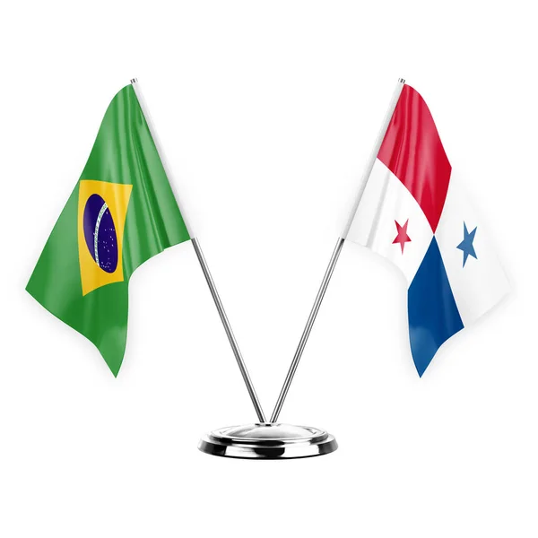 Two Table Flags Isolated White Background Illustration Brazil Panama — Foto de Stock