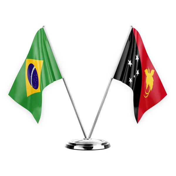 Two Table Flags Isolated White Background Illustration Brazil Papua New — Stok fotoğraf