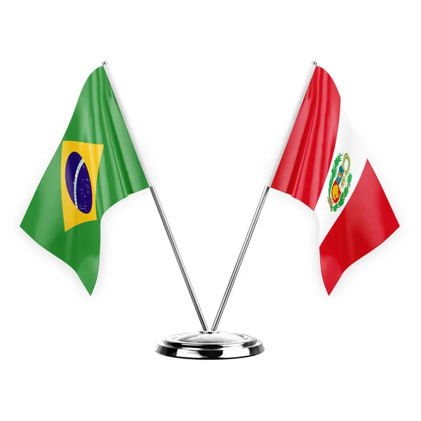 Two Table Flags Isolated White Background Illustration Brazil Peru — Stok fotoğraf