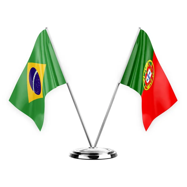 Two Table Flags Isolated White Background Illustration Brazil Portugal — Stok fotoğraf