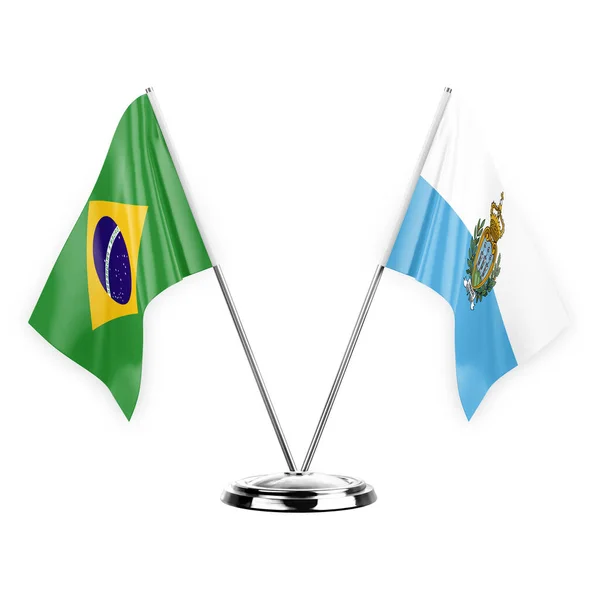 Two Table Flags Isolated White Background Illustration Brazil San Marino — Foto de Stock