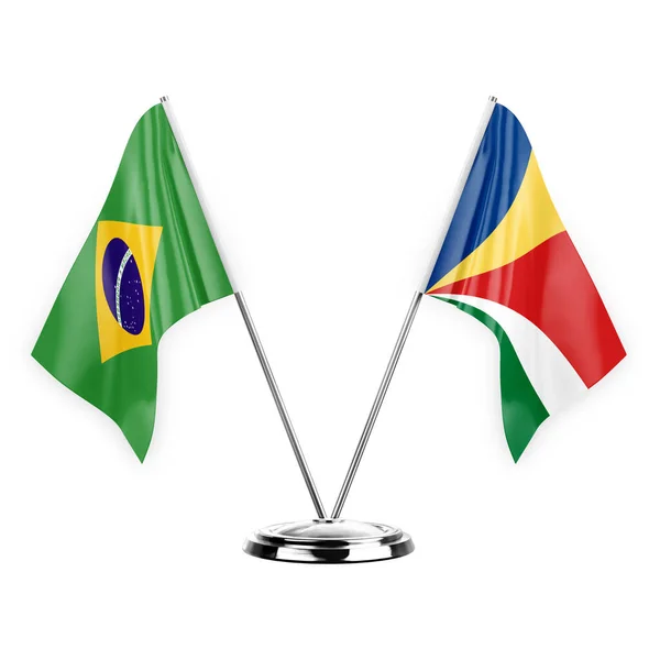 Two Table Flags Isolated White Background Illustration Brazil Seychelles — Foto de Stock