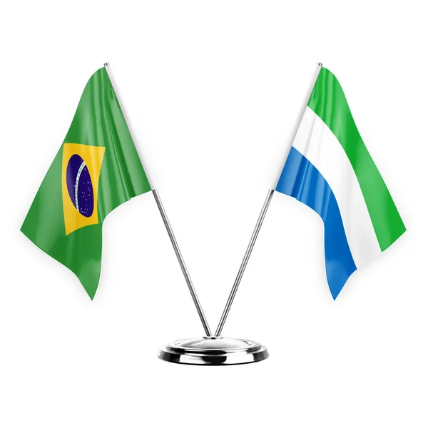 Two Table Flags Isolated White Background Illustration Brazil Sierra Leone — Stock Photo, Image