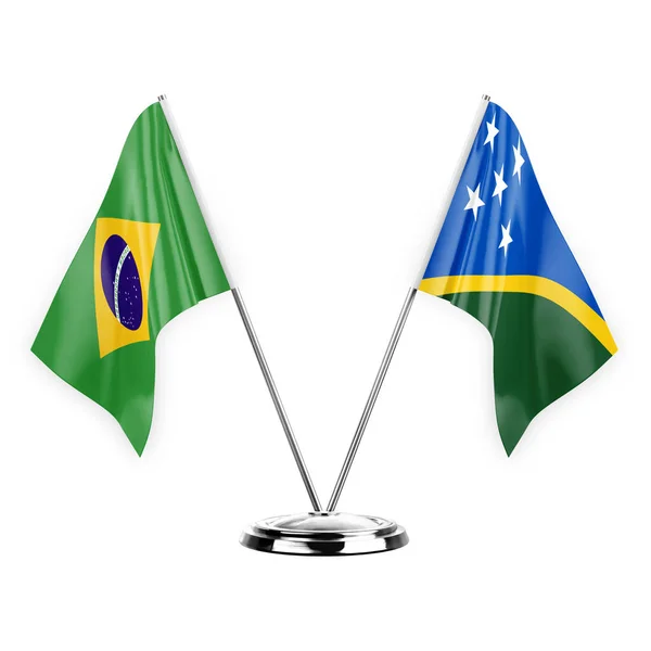 Two Table Flags Isolated White Background Illustration Brazil Solomon Islands — Stock Fotó