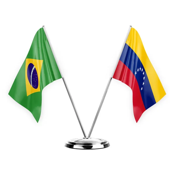 Two Table Flags Isolated White Background Illustration Brazil Venezuela — Stock fotografie