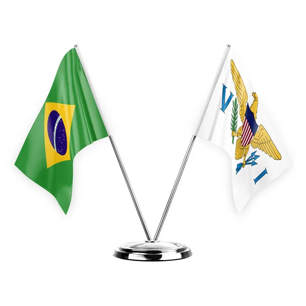 Two Table Flags Isolated White Background Illustration Brazil Virgin Islands — Fotografia de Stock