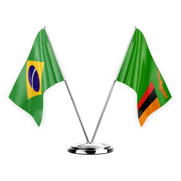 Two Table Flags Isolated White Background Illustration Brazil Zambia — 图库照片