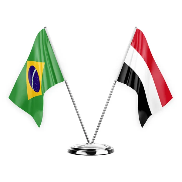 Two Table Flags Isolated White Background Illustration Brazil Yemen — Stockfoto