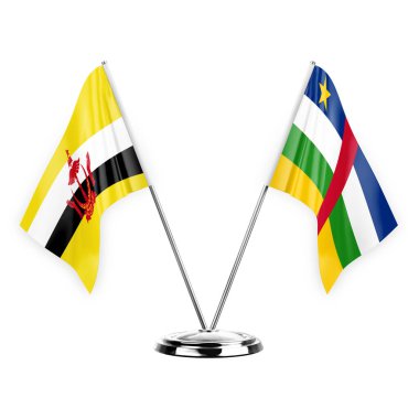 Two table flags isolated on white background 3d illustration, brunei and central african republic