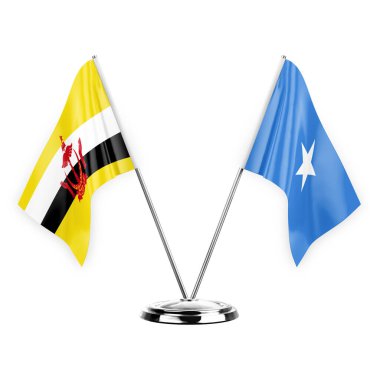 Two table flags isolated on white background 3d illustration, brunei and somalia