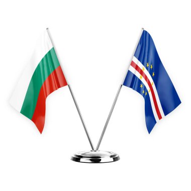 Two table flags isolated on white background 3d illustration, bulgaria and cape verde