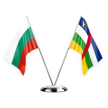 Two table flags isolated on white background 3d illustration, bulgaria and central african republic