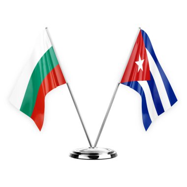 Two table flags isolated on white background 3d illustration, bulgaria and cuba