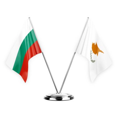 Two table flags isolated on white background 3d illustration, bulgaria and cyprus