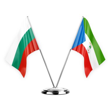 Two table flags isolated on white background 3d illustration, bulgaria and equatorial guinea