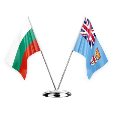 Two table flags isolated on white background 3d illustration, bulgaria and fiji