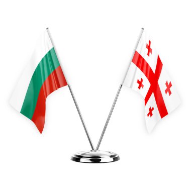 Two table flags isolated on white background 3d illustration, bulgaria and georgia